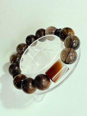 Smoky Quartz Pietersite Wood Bracelet Agate Barrel Unisex Natural Stone Bracelet